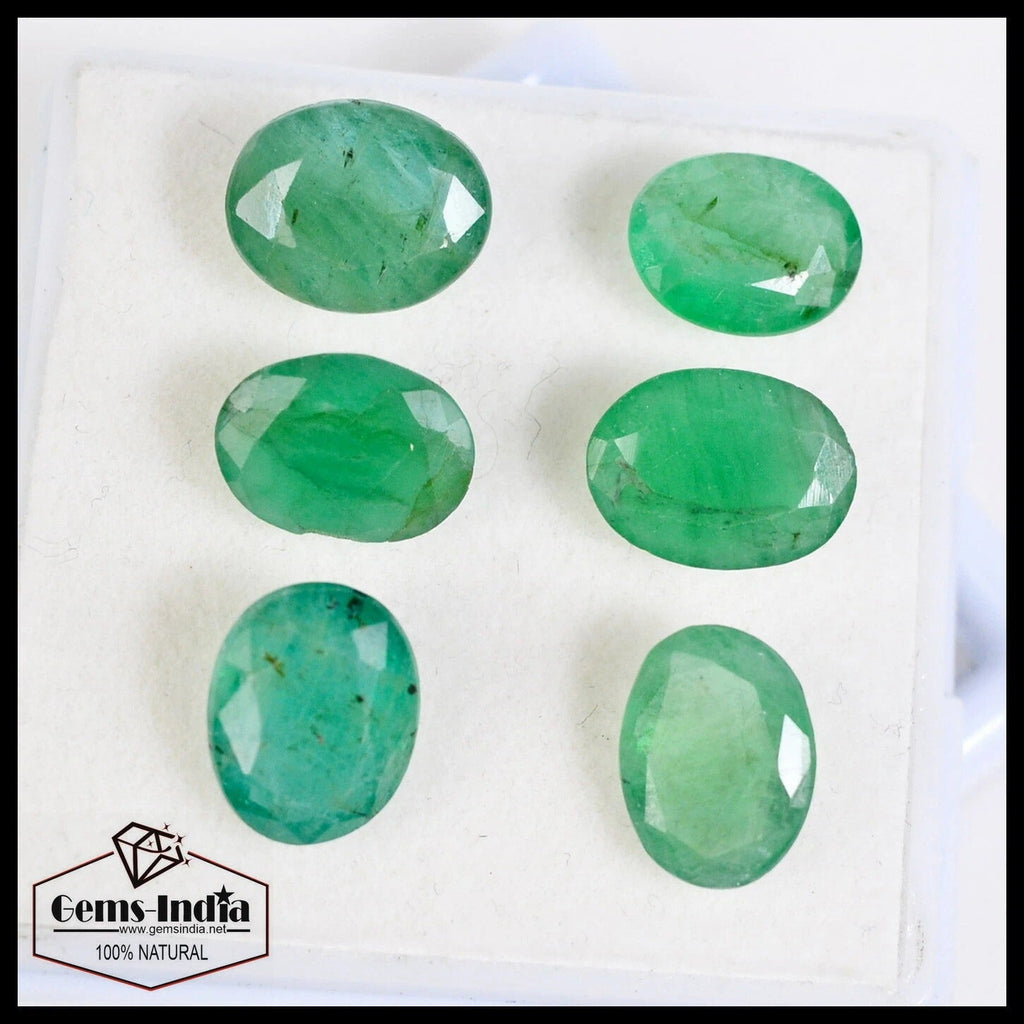 Certified 17.50 Cts/6 Pcs Natural Untreated Zambian Green Emerald Oval Cut Gems