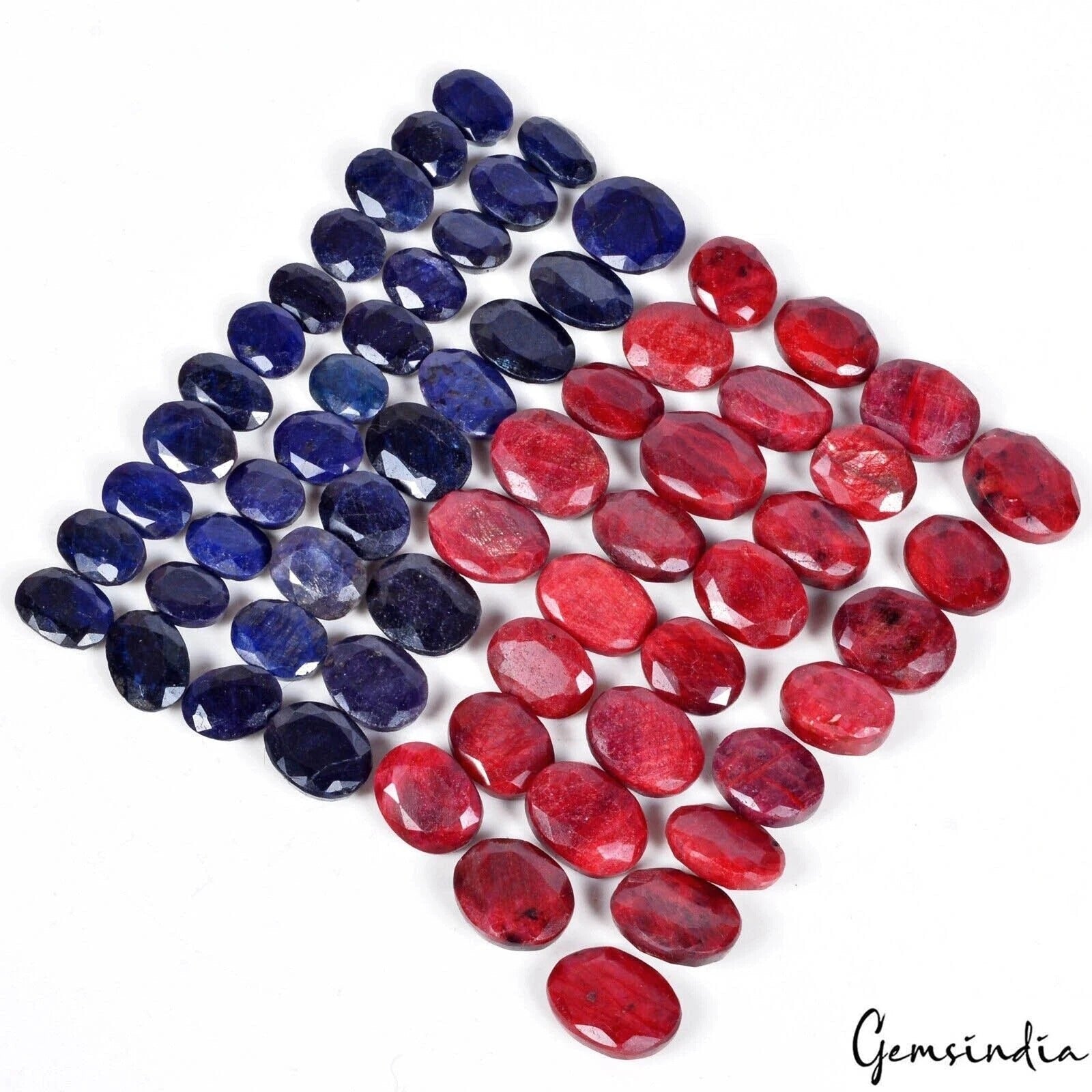 Certified 800 Ct/63 Pcs Natural Red Ruby Blue Sapphire Oval Cut Gems For Jewelry