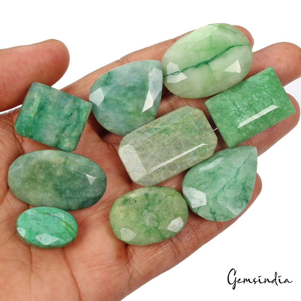500 Ct/9 Pcs Natural Brazilian Green Emerald Mix Faceted Cut Huge Loose Gems Lo