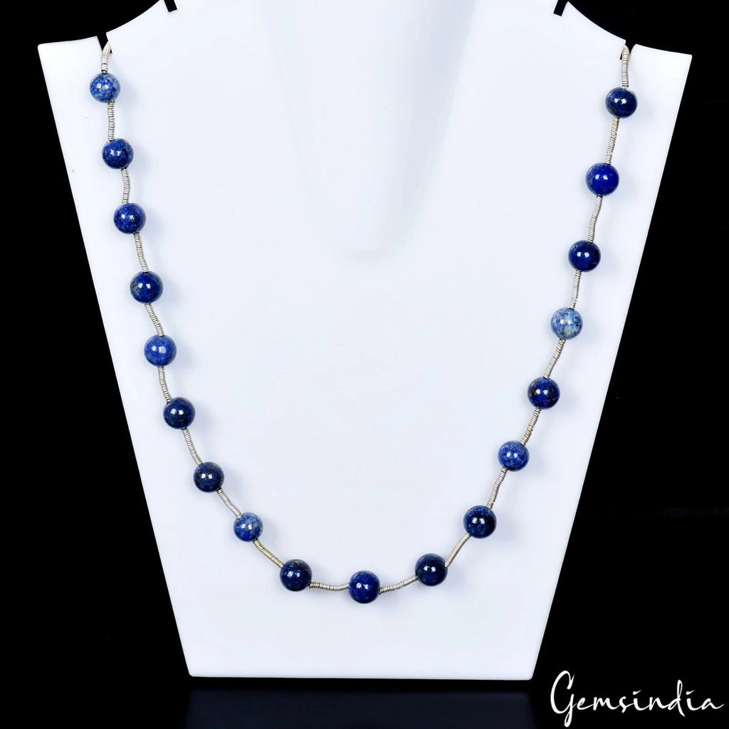 197.10 Ct Natural Blue Lapis Lazuli Round Cab Beaded Single Strand Necklace 20in