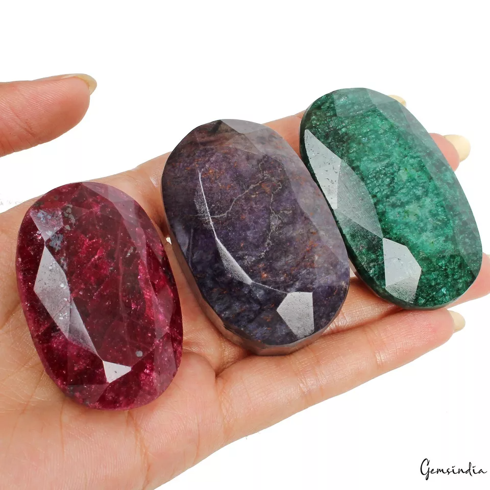 1250 Ct Natural Ruby Emerald Sapphire Lot 3 Pcs Oval Cut Loose Gemstones 50-61mm