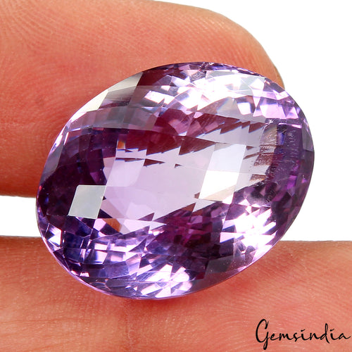 Amethyst Loose Gemstone, Oval Checker Cut, Purple — 23x18x14mm, 36.80 Ct, Brazil