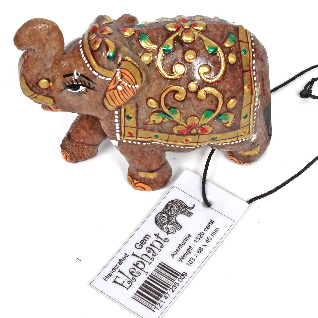 Hand Crafted 1520 Cts Natural Aventurine Trunk Up Elephant Sculpture/Home Decor