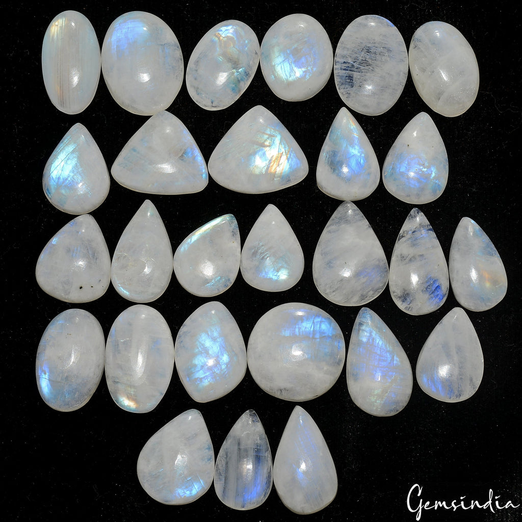 380 Ct Natural Rainbow Moonstone Cabochon Blue Flashy Mix Gems Wholesale ~ Excl
