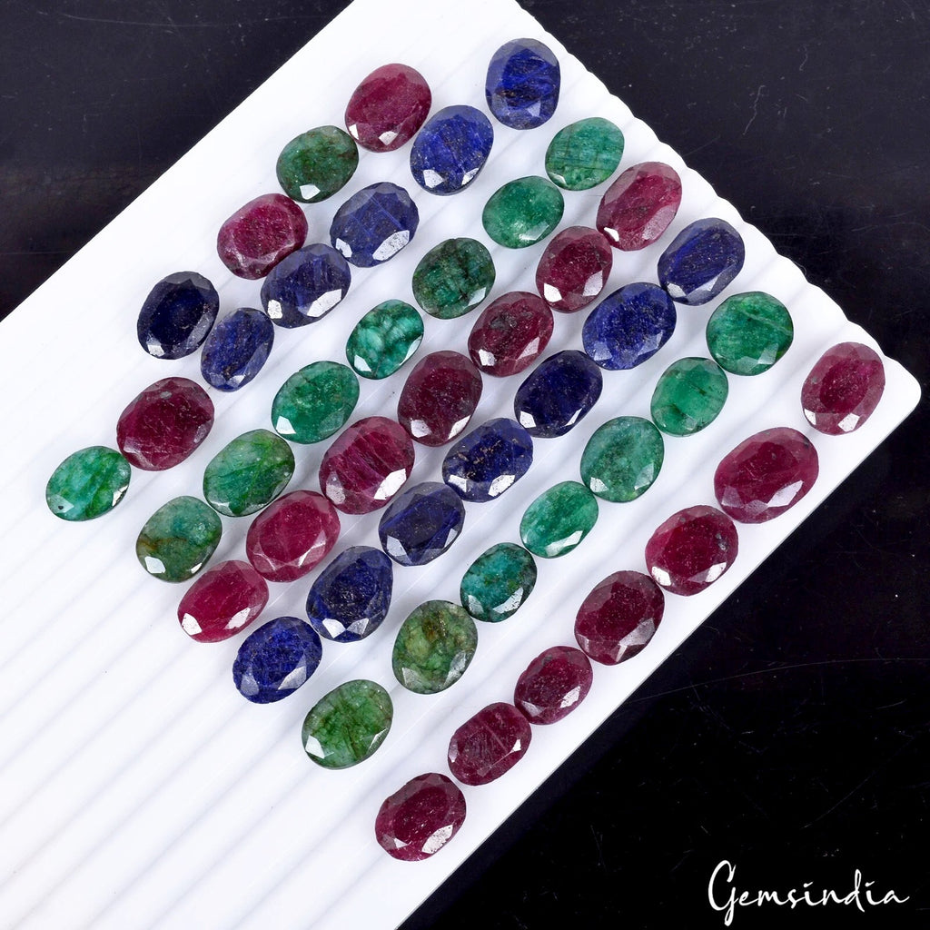 760 Ct Natural Emerald Ruby Sapphire Oval Cut Loose 15-20mm Gemstones~ 46 Pc Lot