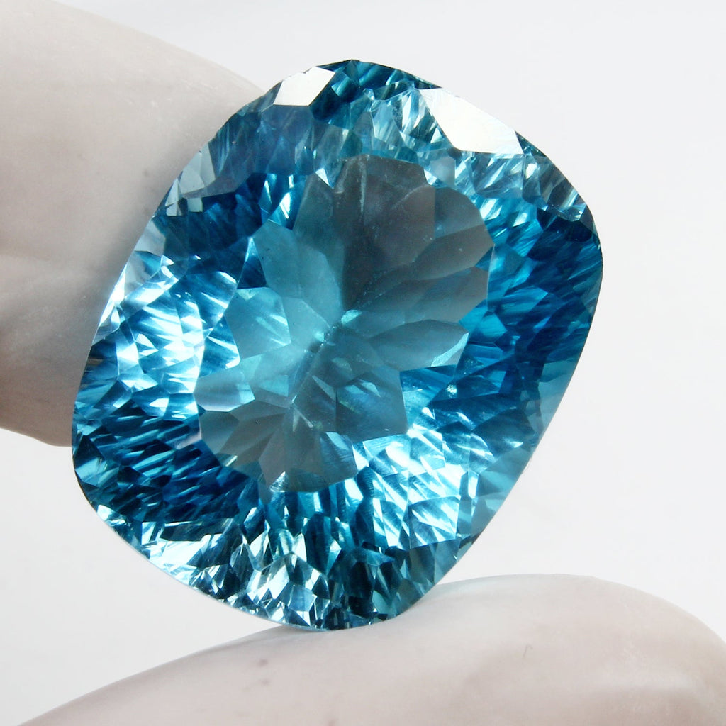 igl&i Certified Cushion Concave Cut Swiss Blue Topaz 31.20Ct Marvelous Full Fire