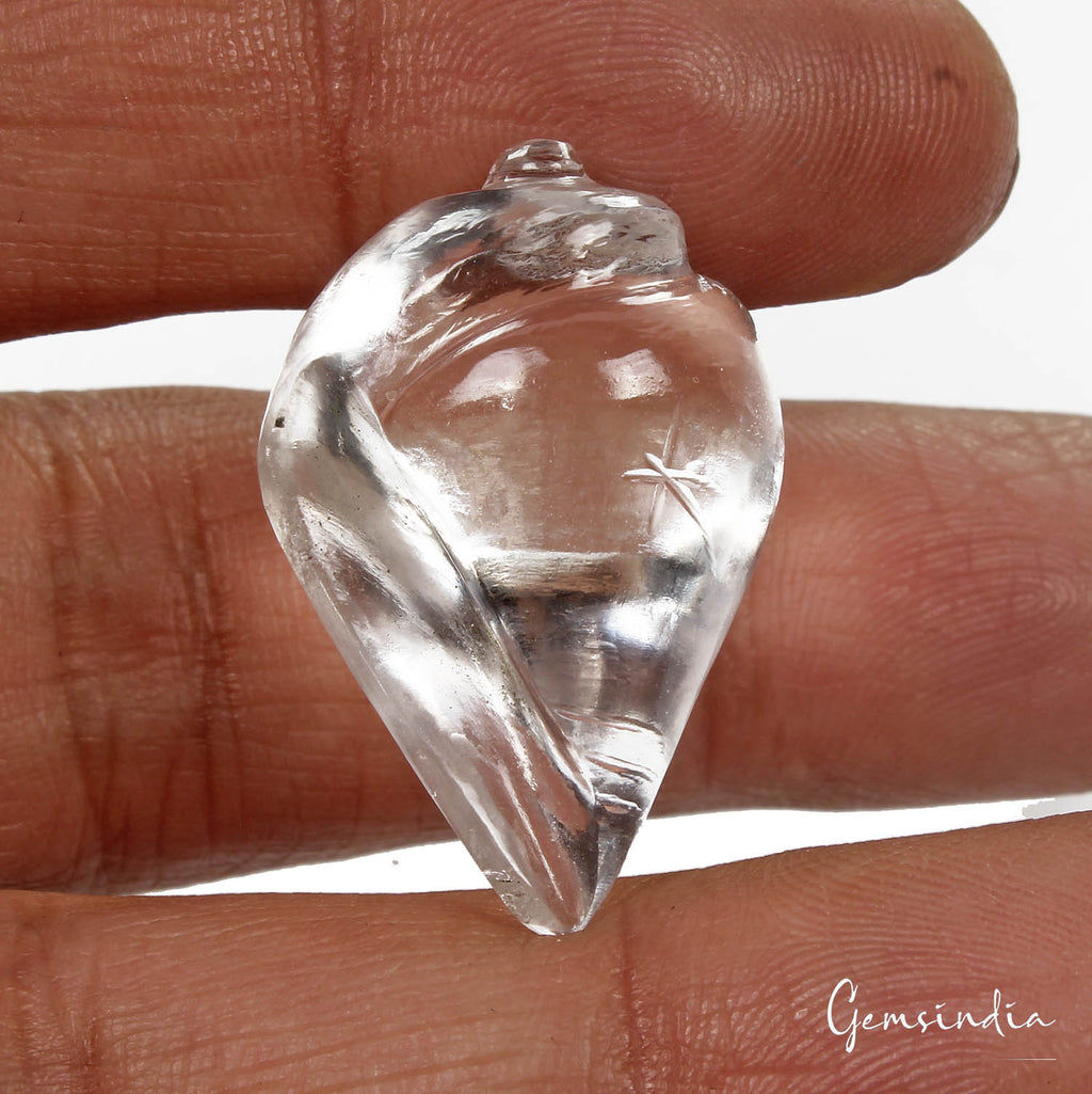 45.60 Ct Natural Untreated White Crystal Quartz Hand Carved Conch (Shankh) Gems