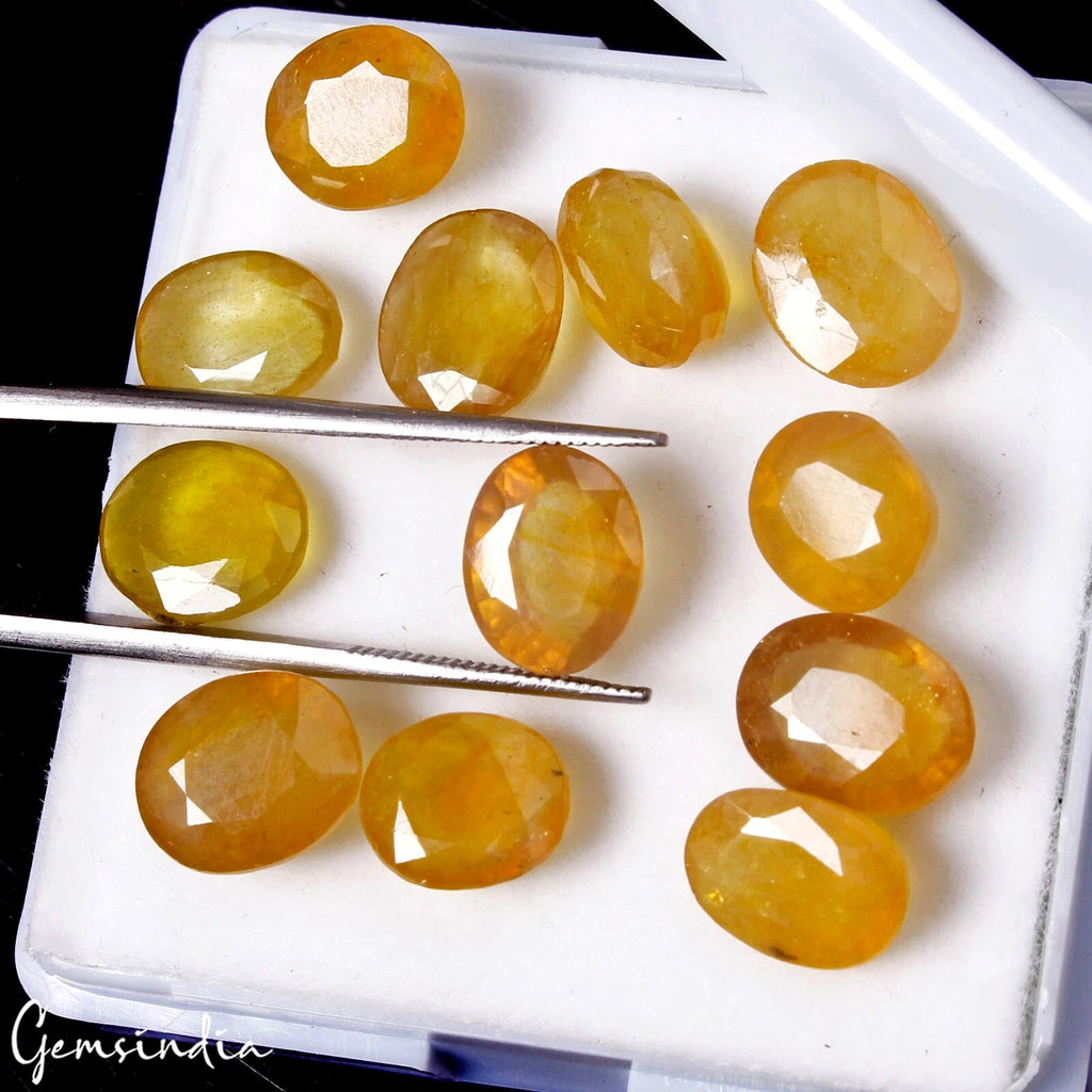 50.80 Ct Natural Yellow Sapphire Oval Cut Loose 9-11mm Unheated Ceylon Gemstones