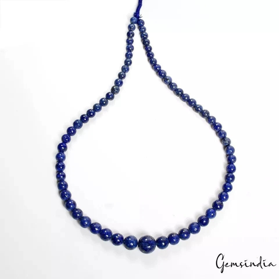 214.60 Ct Natural Blue Lapis Lazuli Round Cabochon Beaded Loose Gems Strand 18"