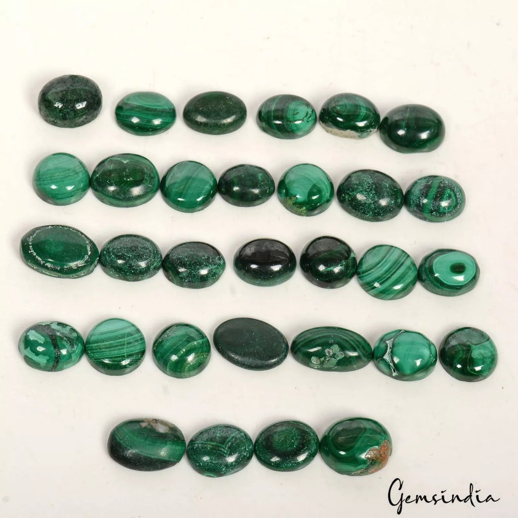 150 Cts/31 Pcs Natural Untreated Green Malachite Oval Cab Loose Gems For Jewelry