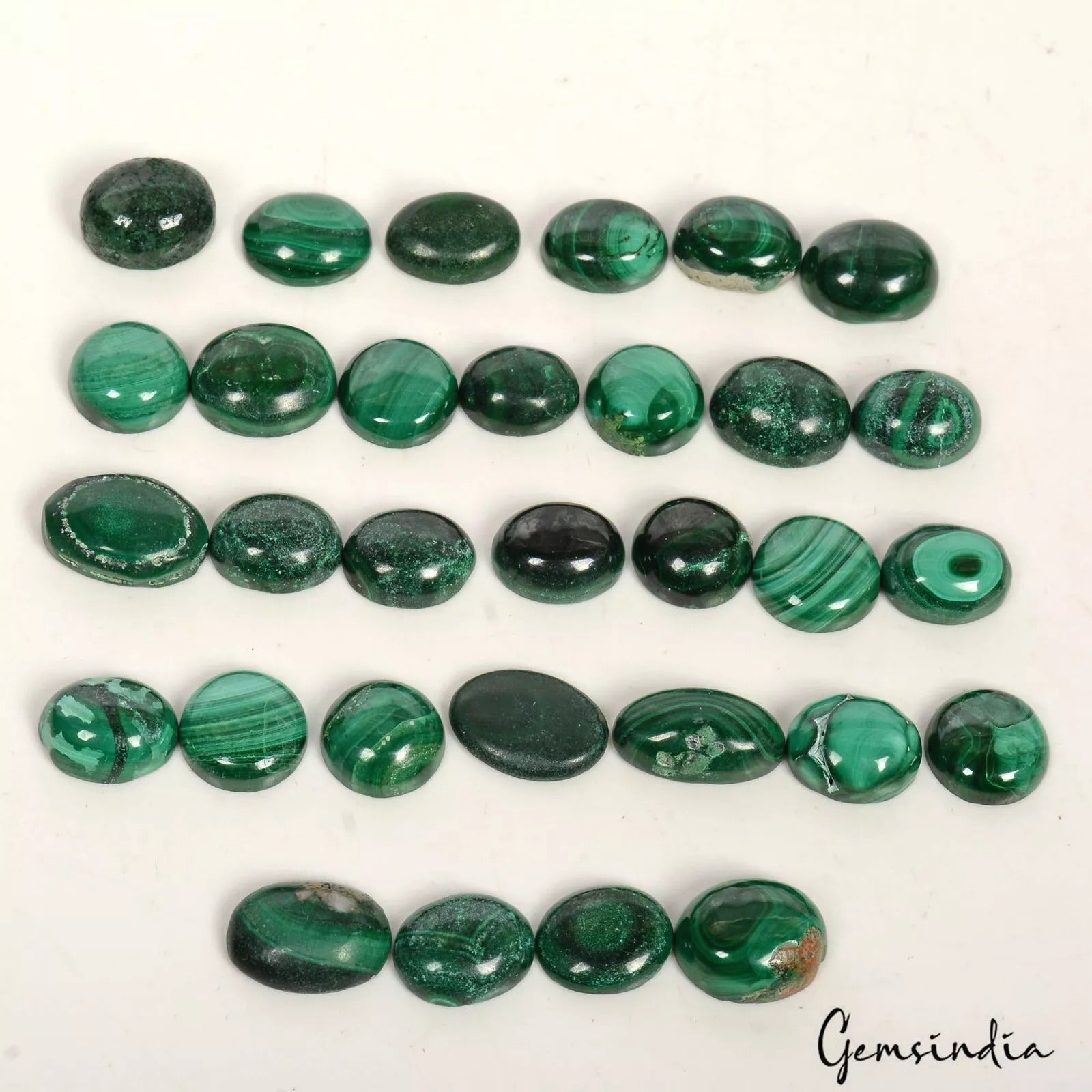 150 Cts/31 Pcs Natural Untreated Green Malachite Oval Cab Loose Gems For Jewelry