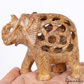 1490 Ct Soapstone Hand Carved Elephant With Baby Double Elephant Figurine Gems