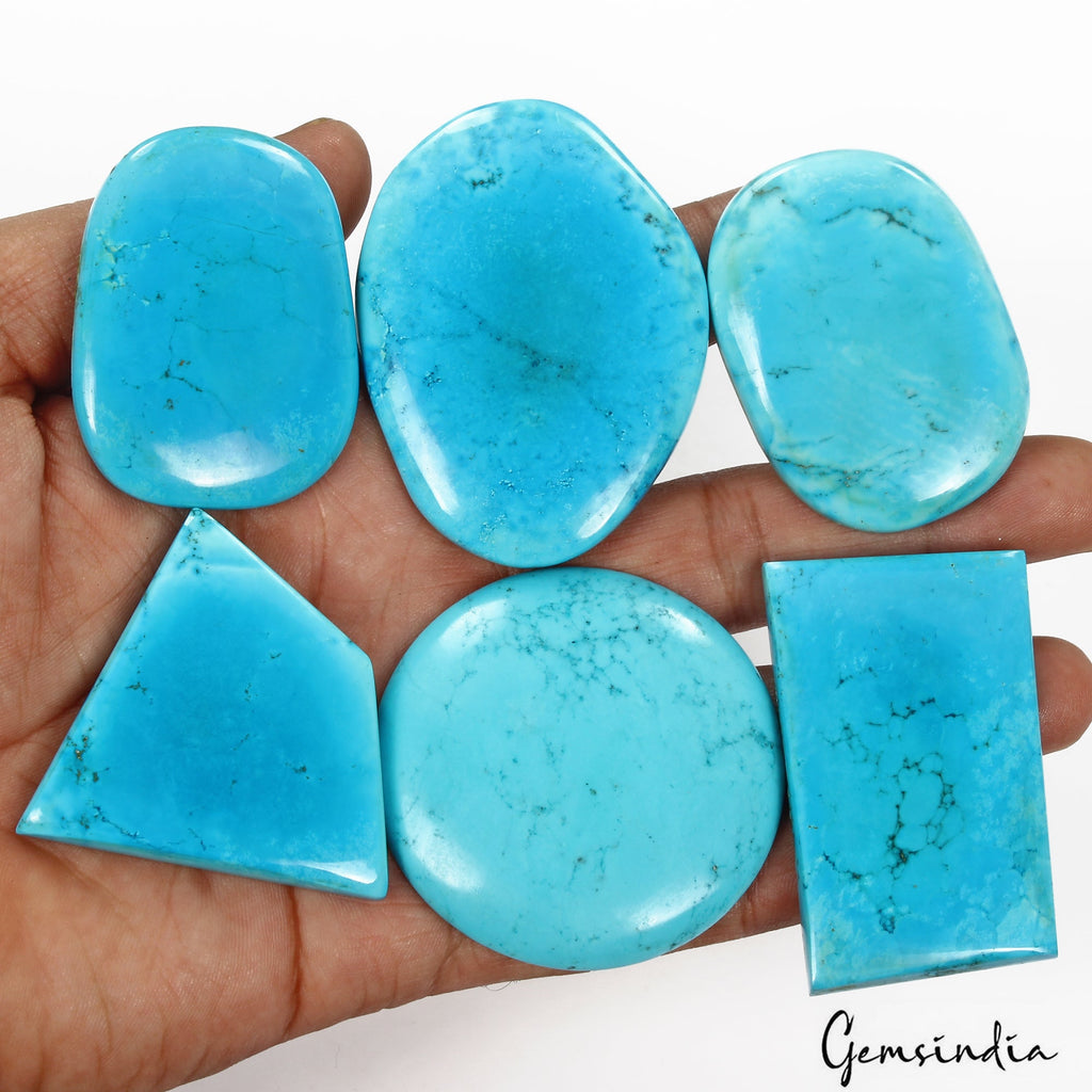 760 Cts/6 Pcs Natural Blue Spiderweb USA Arizona Turquoise Mixed Loose Gems Lot