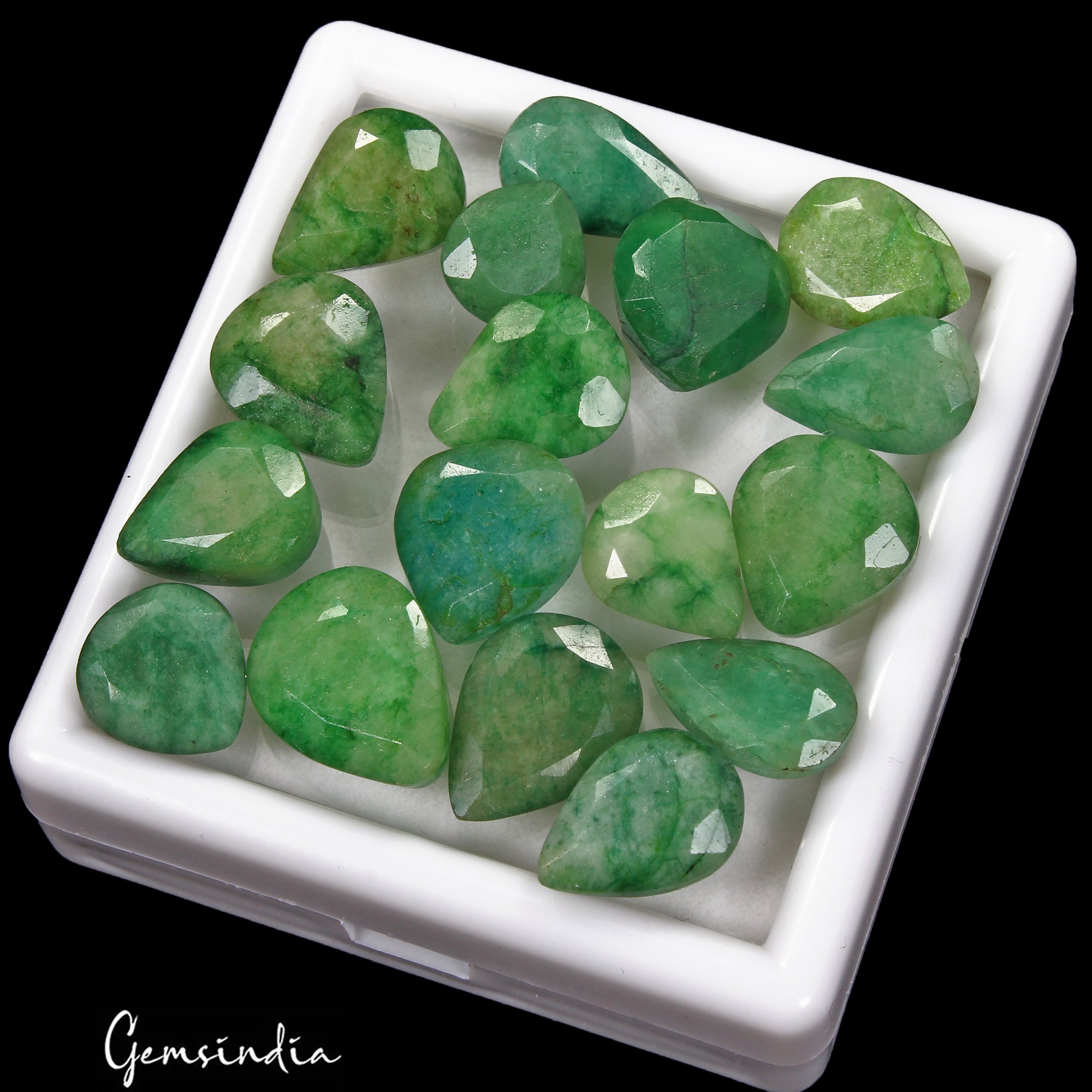 129.50 Ct/17 Pcs Natural Brazilian Green Emerald Pear 11mm-17mm Gems For Jewelry