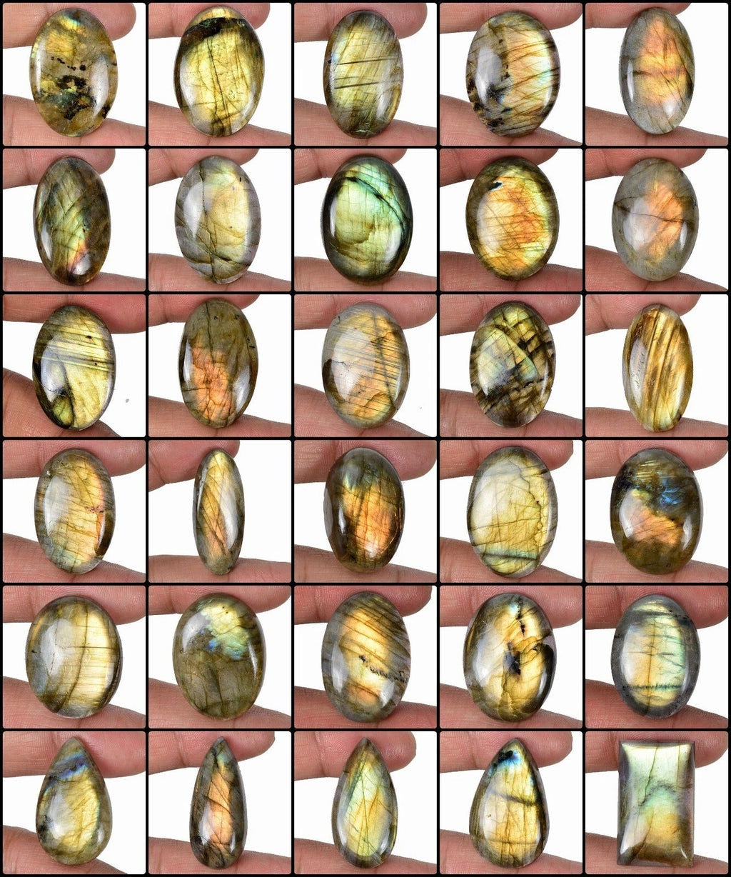 1250 Ct/30 Pcs Natural Untreated Golden Peach Shine Labradorite Mix Cab Gems Lot
