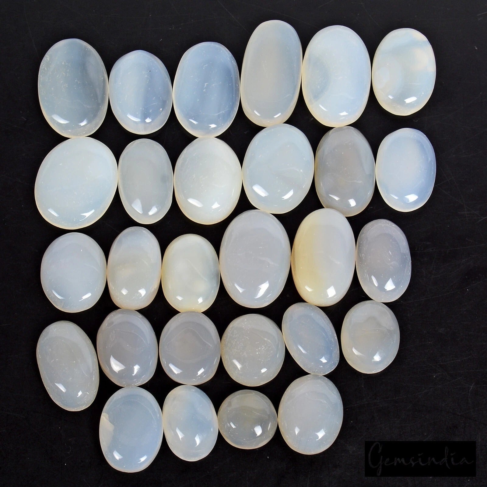 500 Cts/28 Pcs Natural Untreated White Onyx Oval Cab Loose Gems Lot For Jewelry
