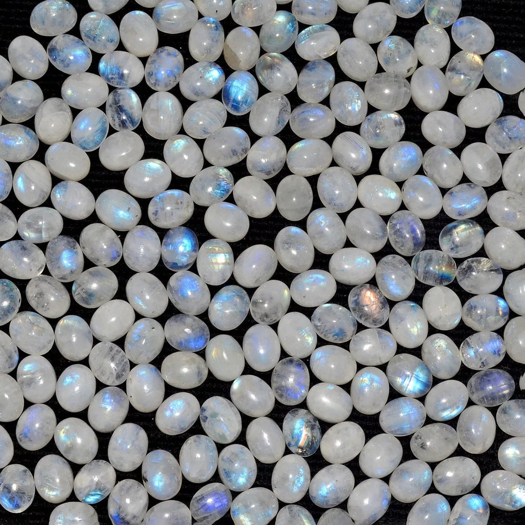 206 Pcs Natural Rainbow Moonstone 9x7mm Untreated Oval Cabochon Loose Gemstones