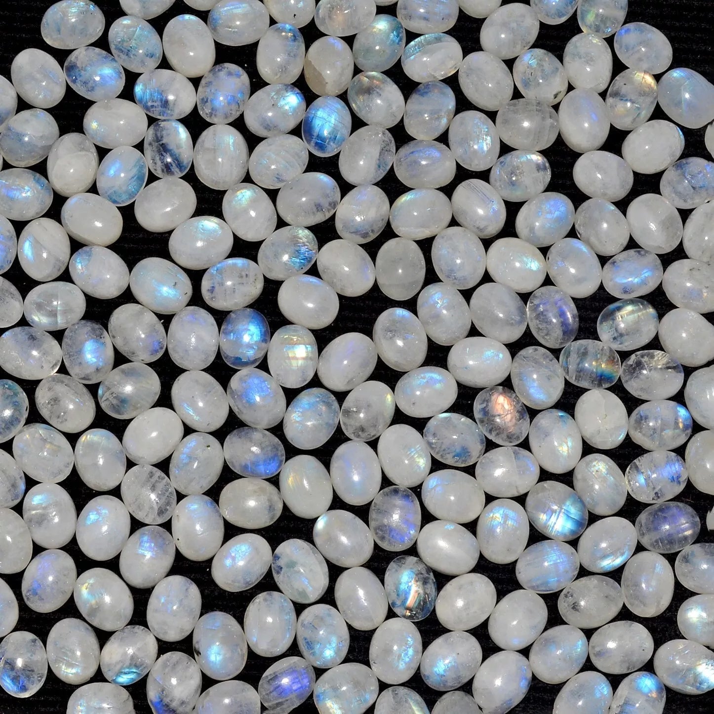 206 Pcs Natural Rainbow Moonstone 9x7mm Untreated Oval Cabochon Loose Gemstones
