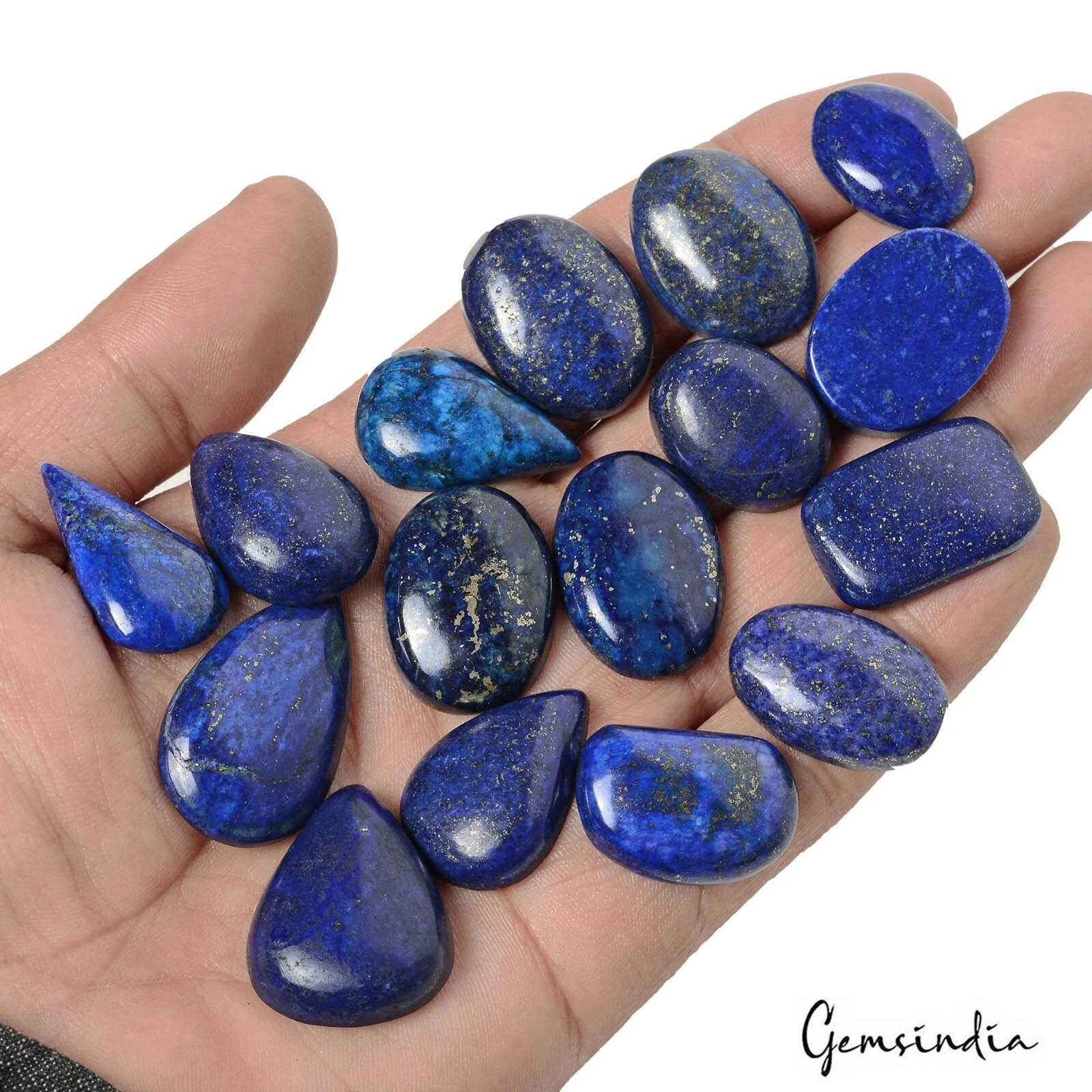 480Ct/16Pcs Natural Blue Gold Pyrite Lapis Lazuli Mix Cab Loose Gems For Jewelry