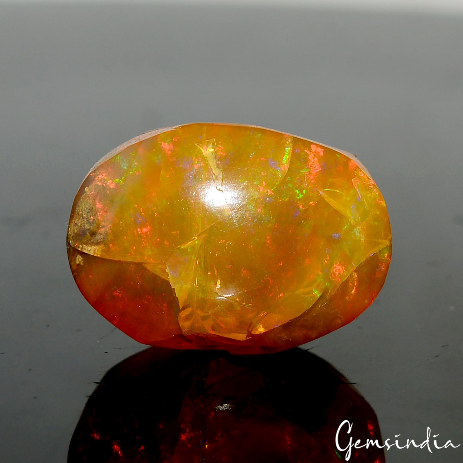Oval Cab Natural AAA Hot Rainbow Orange Fire Opal 24.10 Ct Certified Gemstone