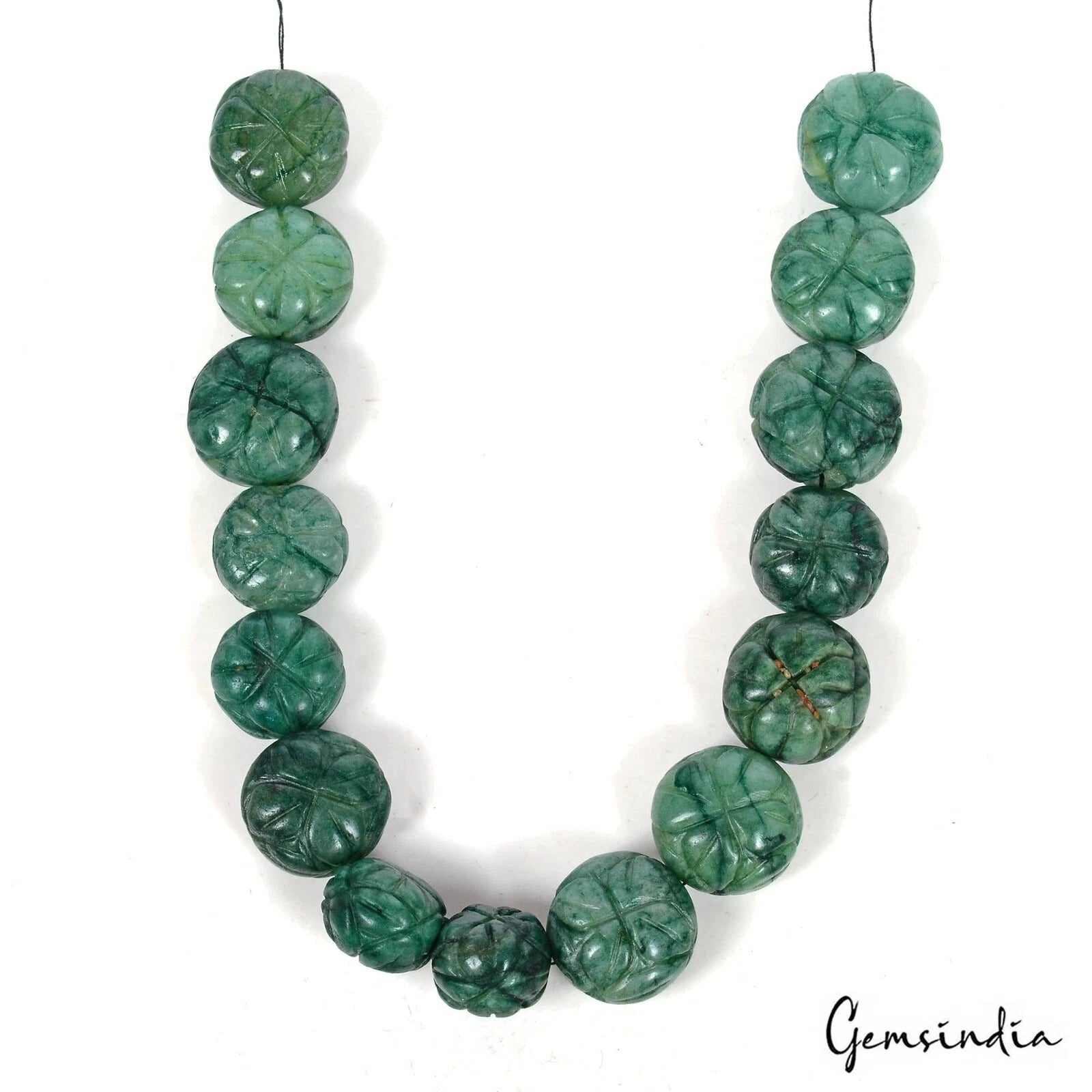 Emerald Beaded Strand, Round Carved, Color Enhanced — 14mm to 18mm, 340 Ct, Brazil