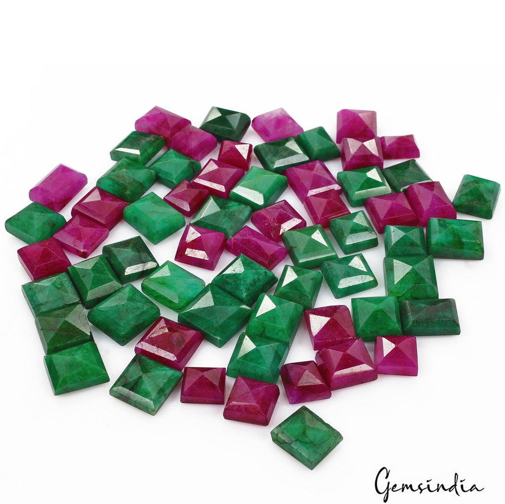 800 Cts/63 Pcs Natural Red Beryl/Green Emerald Baguette Cut Gems Lot For Jewelry