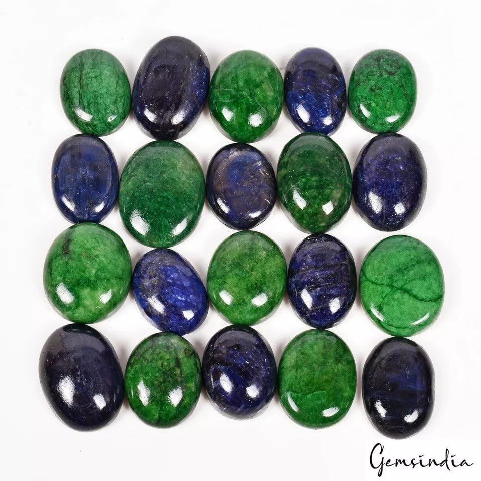 470 Ct/20 Pcs Natural Green Emerald Blue Sapphire Oval Cabochon Loose Gemstones