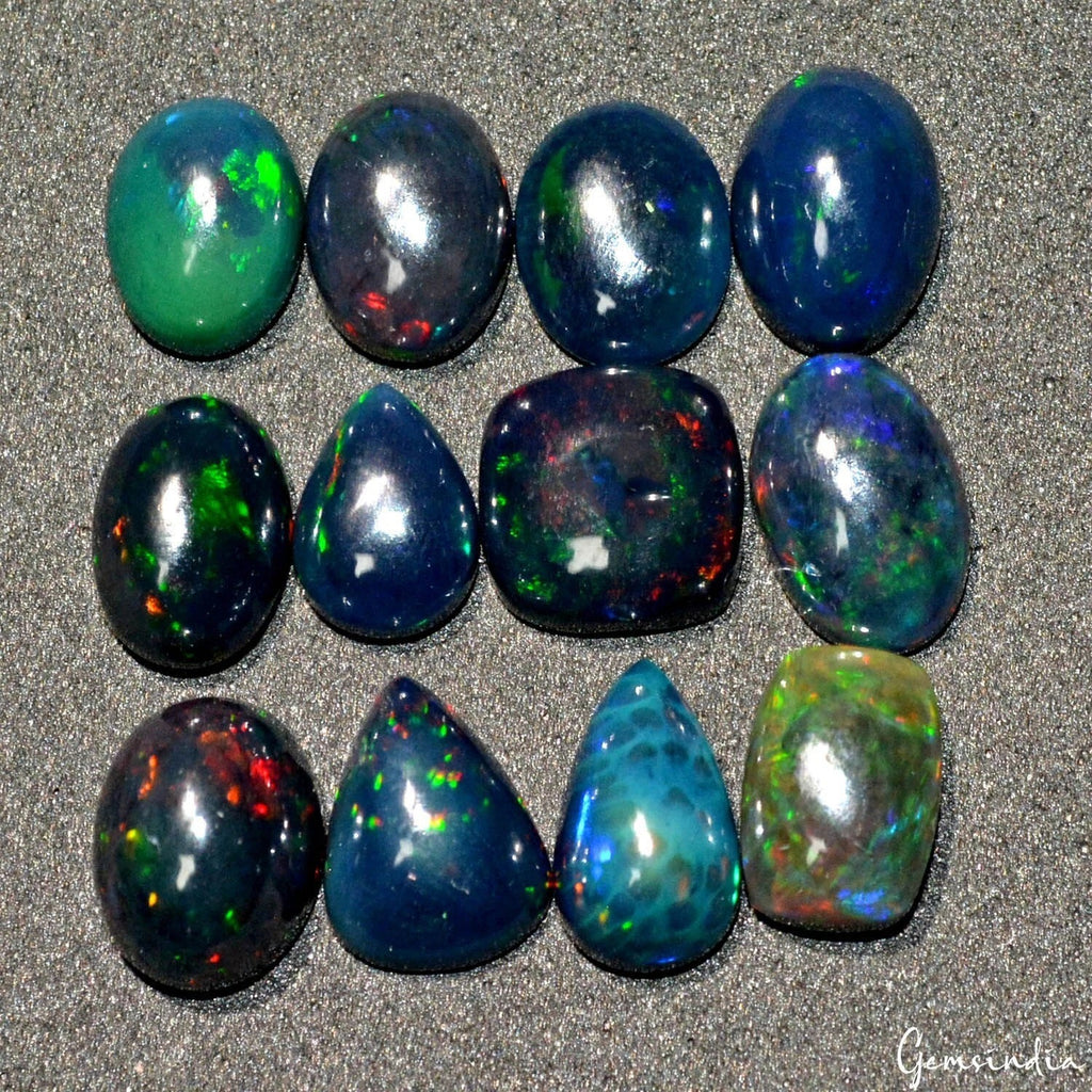 Black Opal Lot, Cabochon — 12 Pieces, 10mm to 12mm, 23.80 Ct, Ethiopia