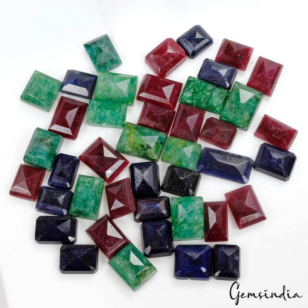 600 Ct Natural Ruby Emerald Sapphire Baguette Cut Faceted Certified Loose Gems