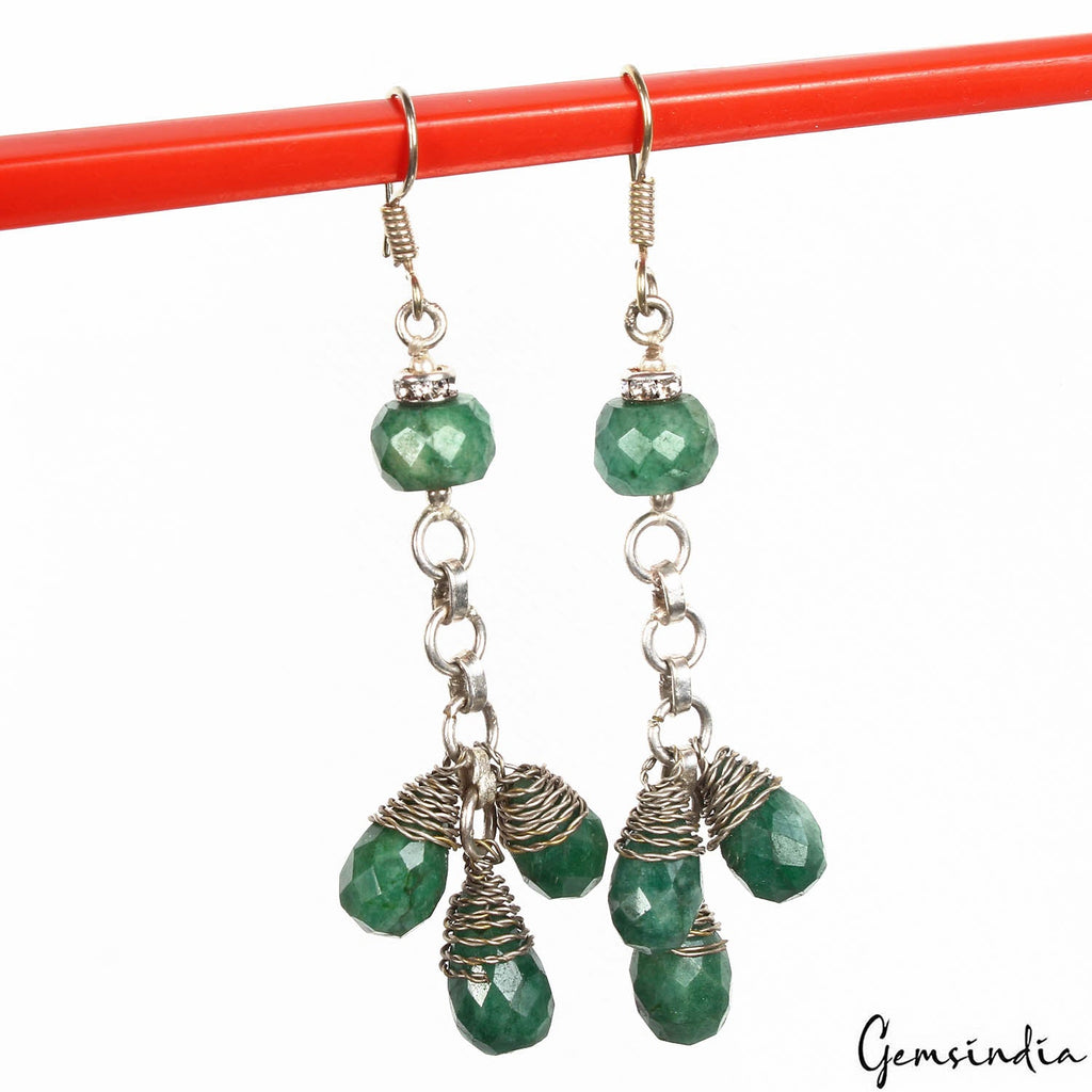 67.70 Ct Natural Green Emerald Pear Beaded Drop/Dangler Earring 3"Christmas Sale