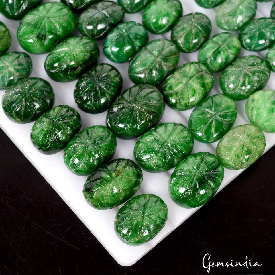 870 Ct/76 Pcs Natural Carving Green Emerald Mix, Ring Size Loose Gemstones Lot