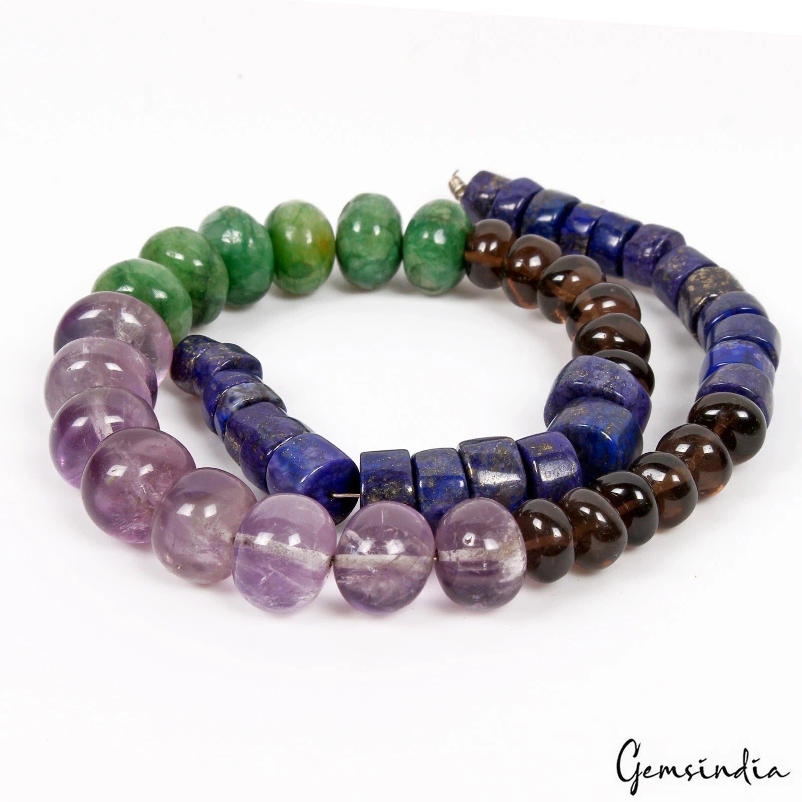 500 Ct/52 Pcs Natural Multi Color Gems Round Drill Beaded 15" Strand For Jewelry