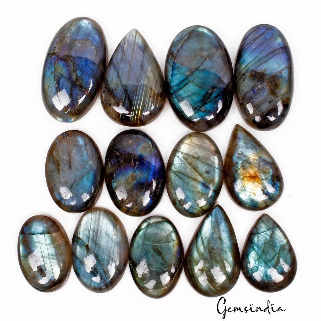 380 Cts/13 Pcs Natural Blue Shine Labradorite Mix Cabochon Loose Gemstones Lot