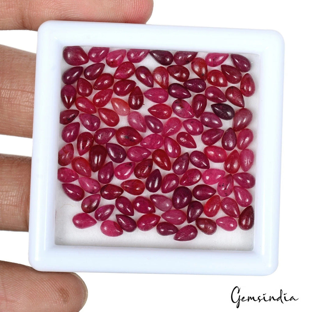 100 Pcs Natural Red Ruby Pear Cab Wholesale Gemstone Lot 39.70 Cts For Jewelry