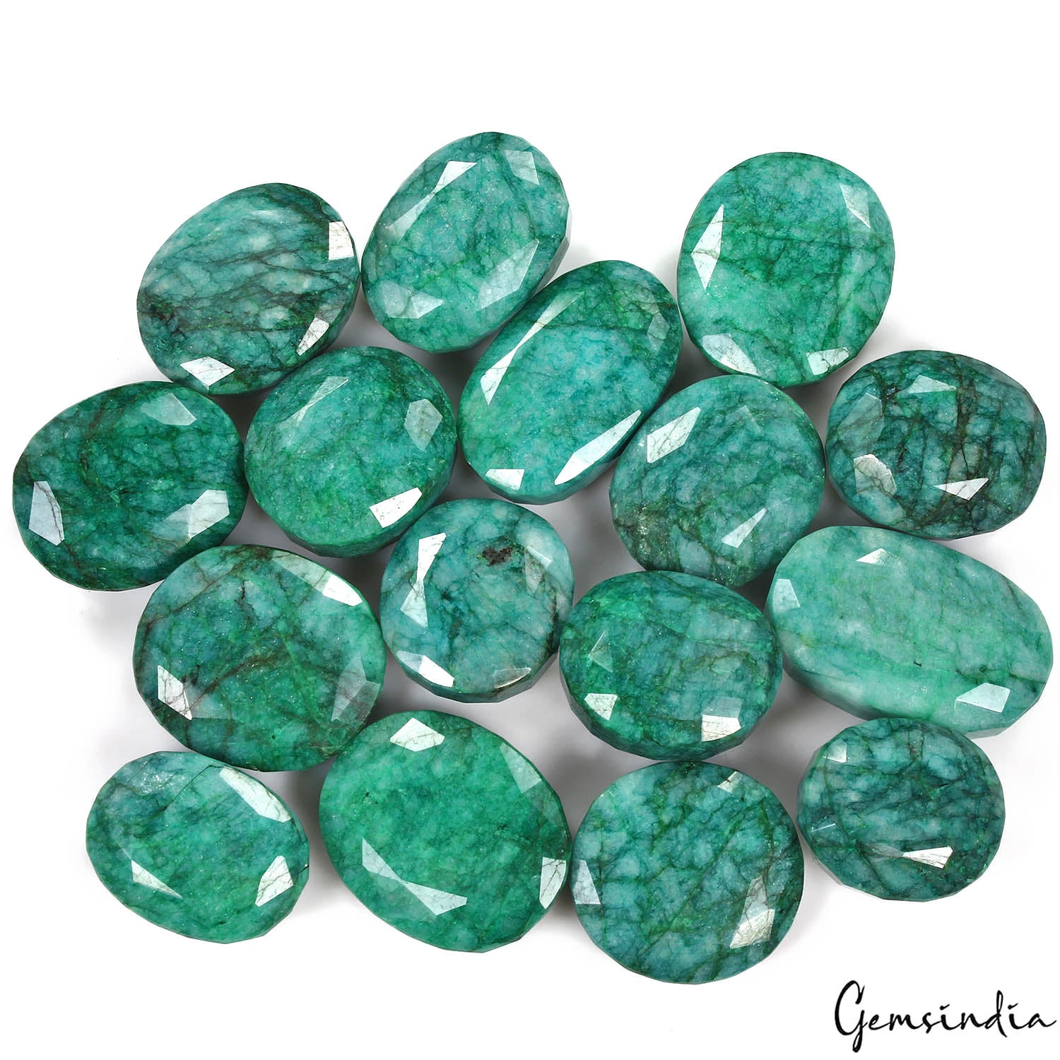 Emerald Lot, Loose Gemstone, Color Enhanced, Blue — 16 Pieces, 49mm to 71mm, 9800 Ct (1.960 Kg), Colombia