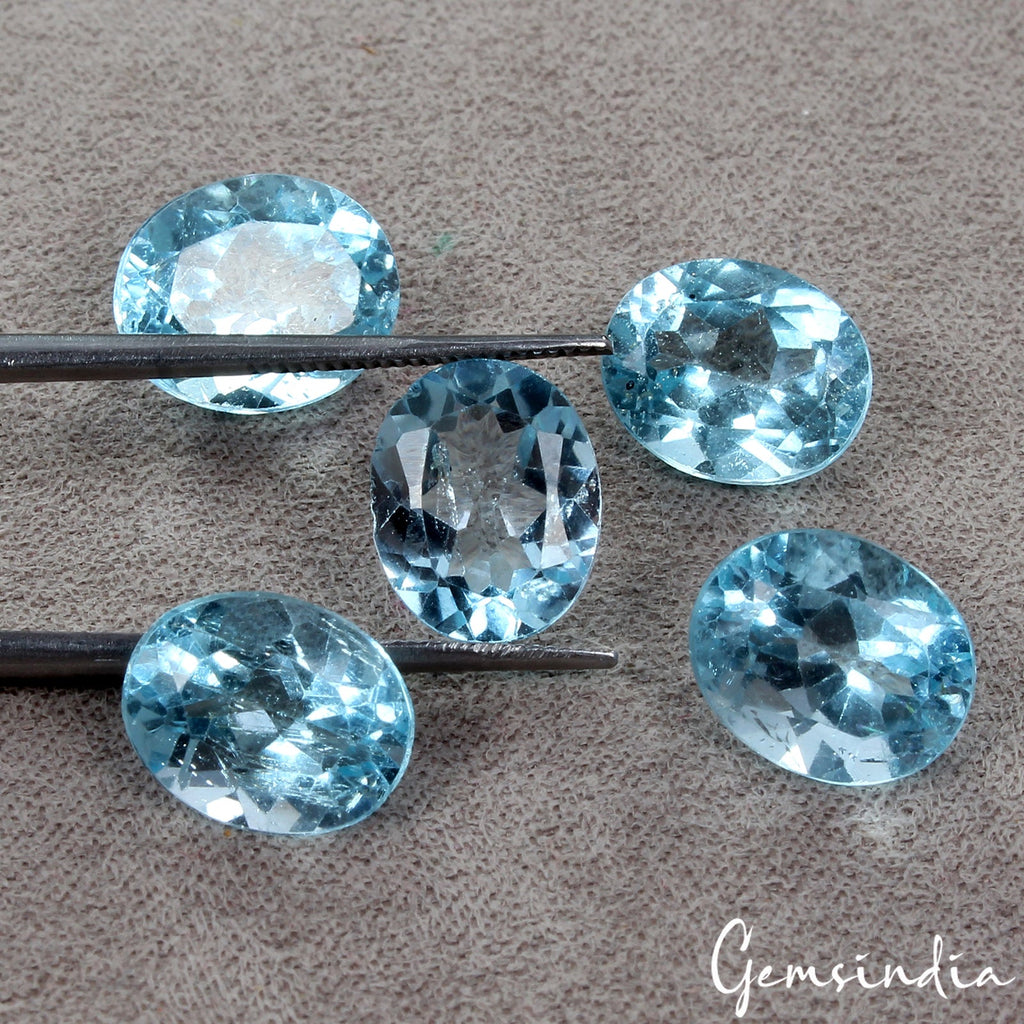 23.40Ct/5 Pcs Natural Sky Blue Topaz Brazil Oval Cut Certified 10-11mm Gemstones