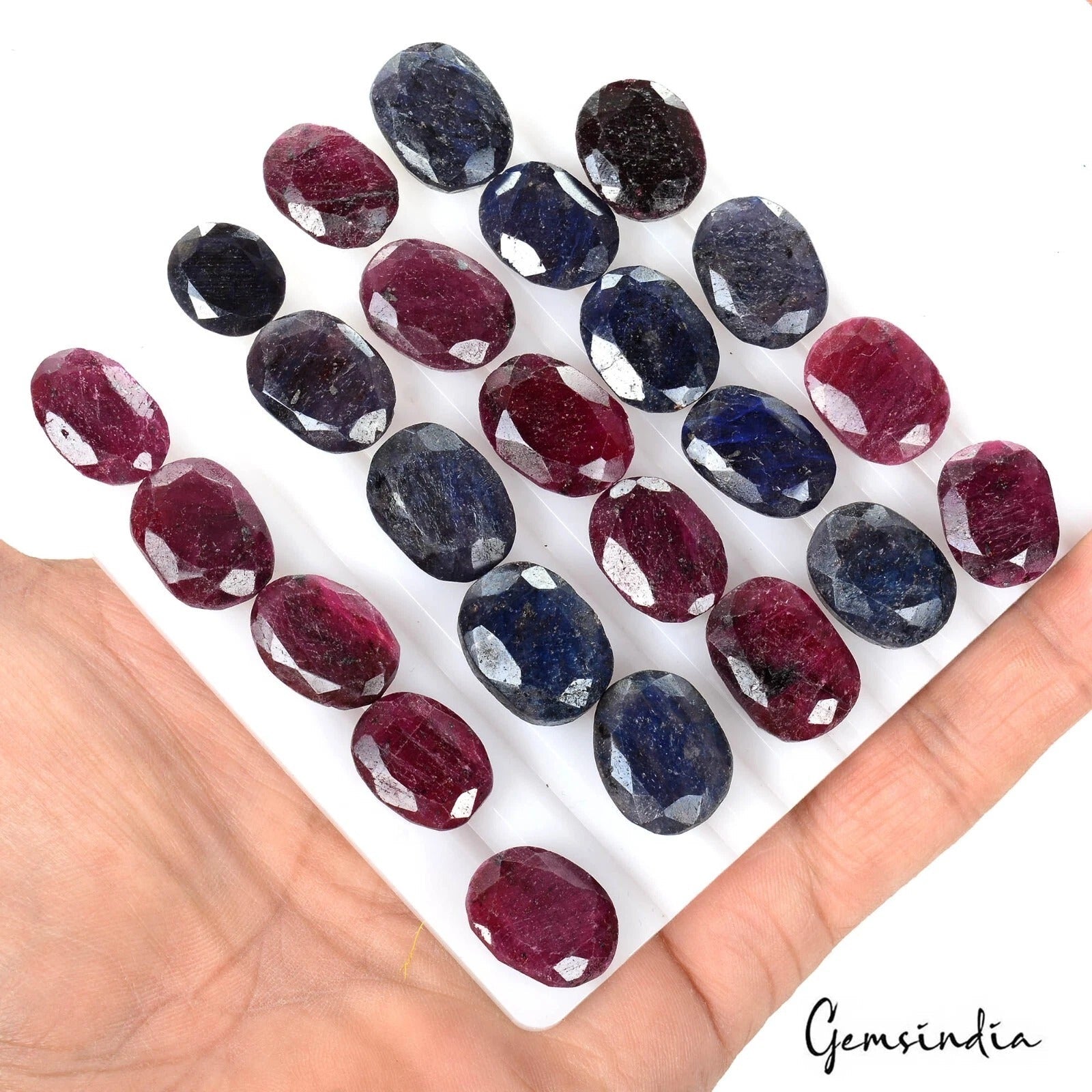 460 Ct/24 Pcs Natural Red Ruby Blue Sapphire Oval Cut Loose Gems Lot For Jewelry