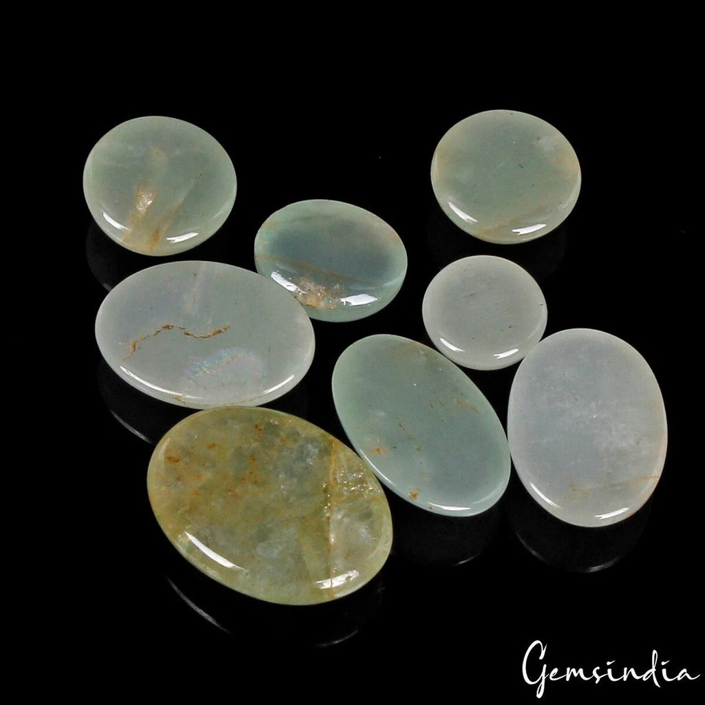 Certified 32.80 Cts/8 Pcs Natural Untreated Green Beryl Aquamarine Mix Cab Gems