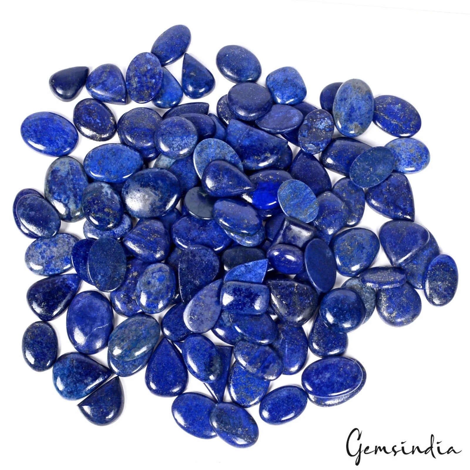 Lapis Lazuli Lot, Cabochon, Oval, Pear, Rectangular & Fancy Cabochon, Color Enhanced — 109 Pieces, 23mm to 34mm, 5000 Ct, Afghanistan