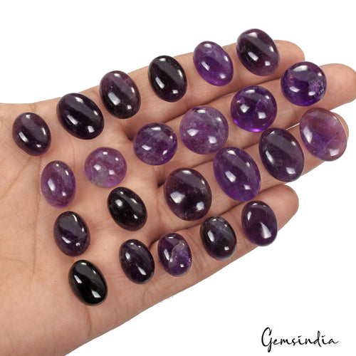 Amethyst Lot, Cabochon, Untreated, Purple — 23 Pieces, 14mm, 270 Ct, Uruguay