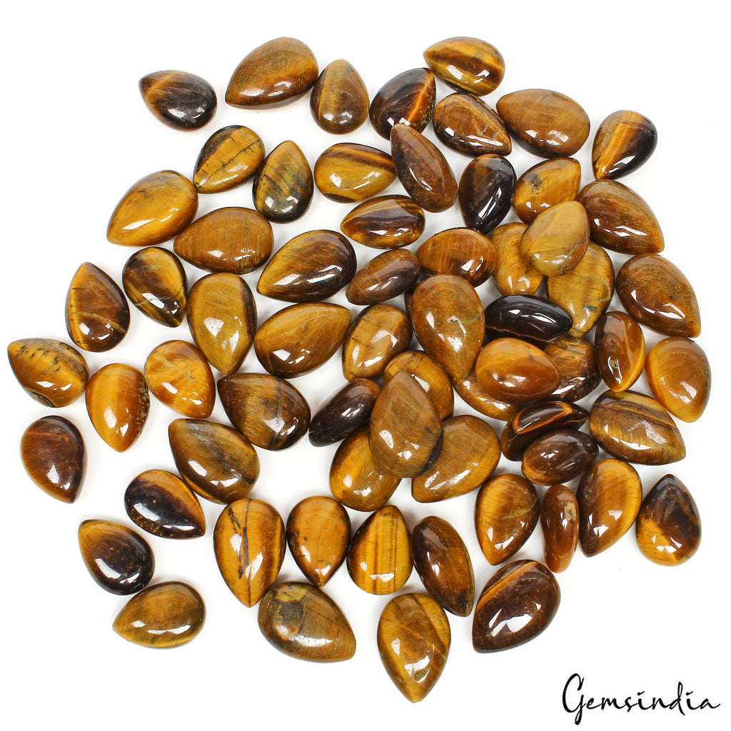 340 Cts/66 Pcs Natural Untreated Brown Tiger Eye Pear Cab Loose Wholesale Gems
