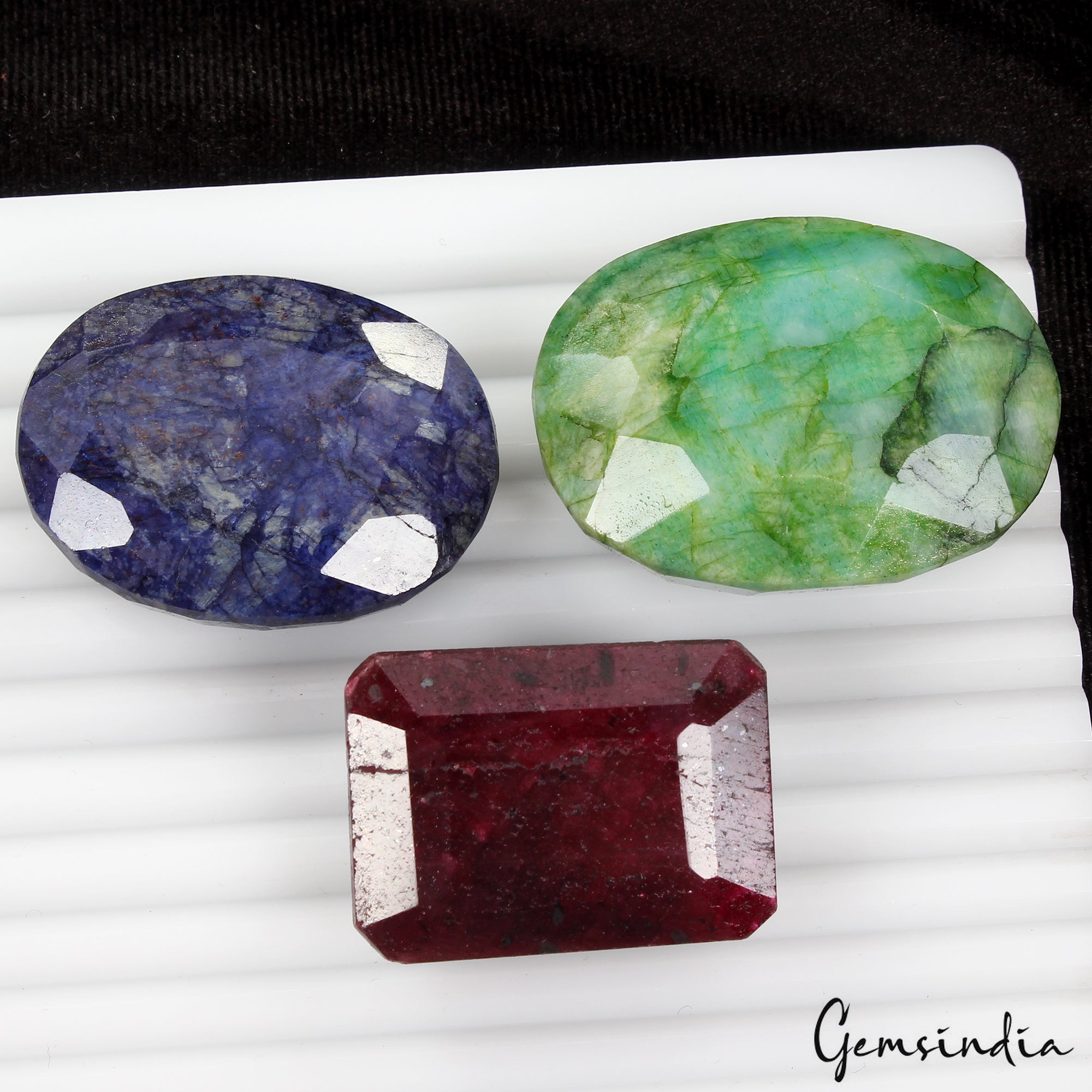 590 Cts Natural Ruby, Sapphire & Emerald Mix Cut Loose Huge Gemstones 3 Pcs Lot
