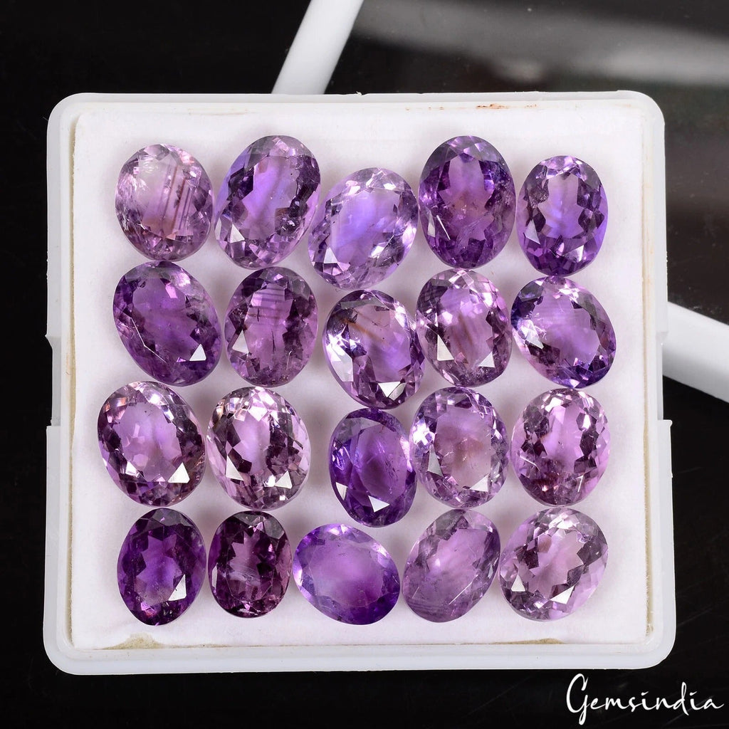 20 Pcs Natural Amethyst 11-13mm Oval Cut Loose Untreated Gemstones Wholesale Lot