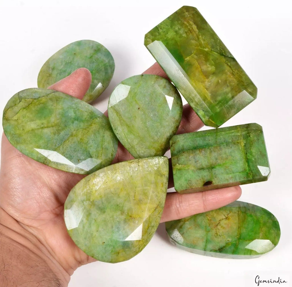 5000 Cts/7 Pcs Natural Brazilian Parrot Green Emerald Mix Cut Wholesale Gems Lot