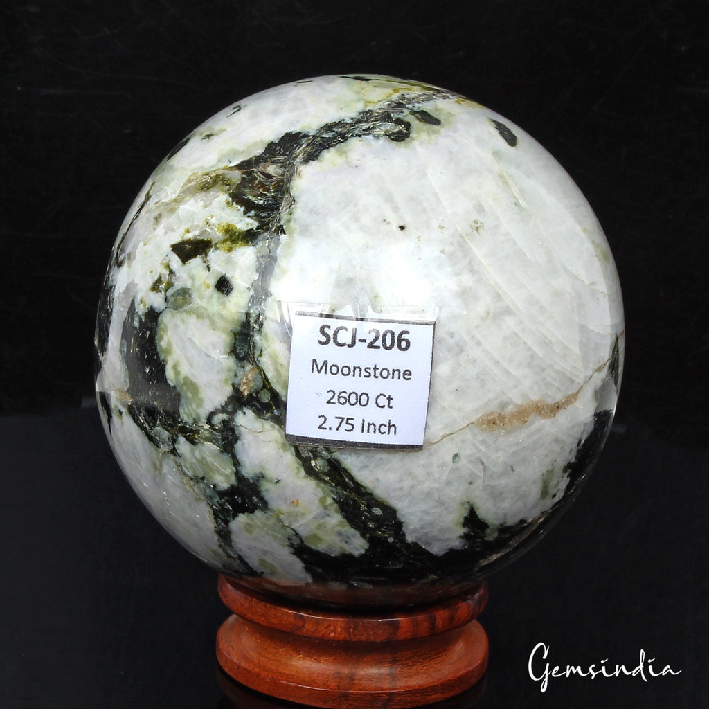 2600 Ct Natural Moonstone With Black Tourmaline Healing Crystal Mineral Sphere