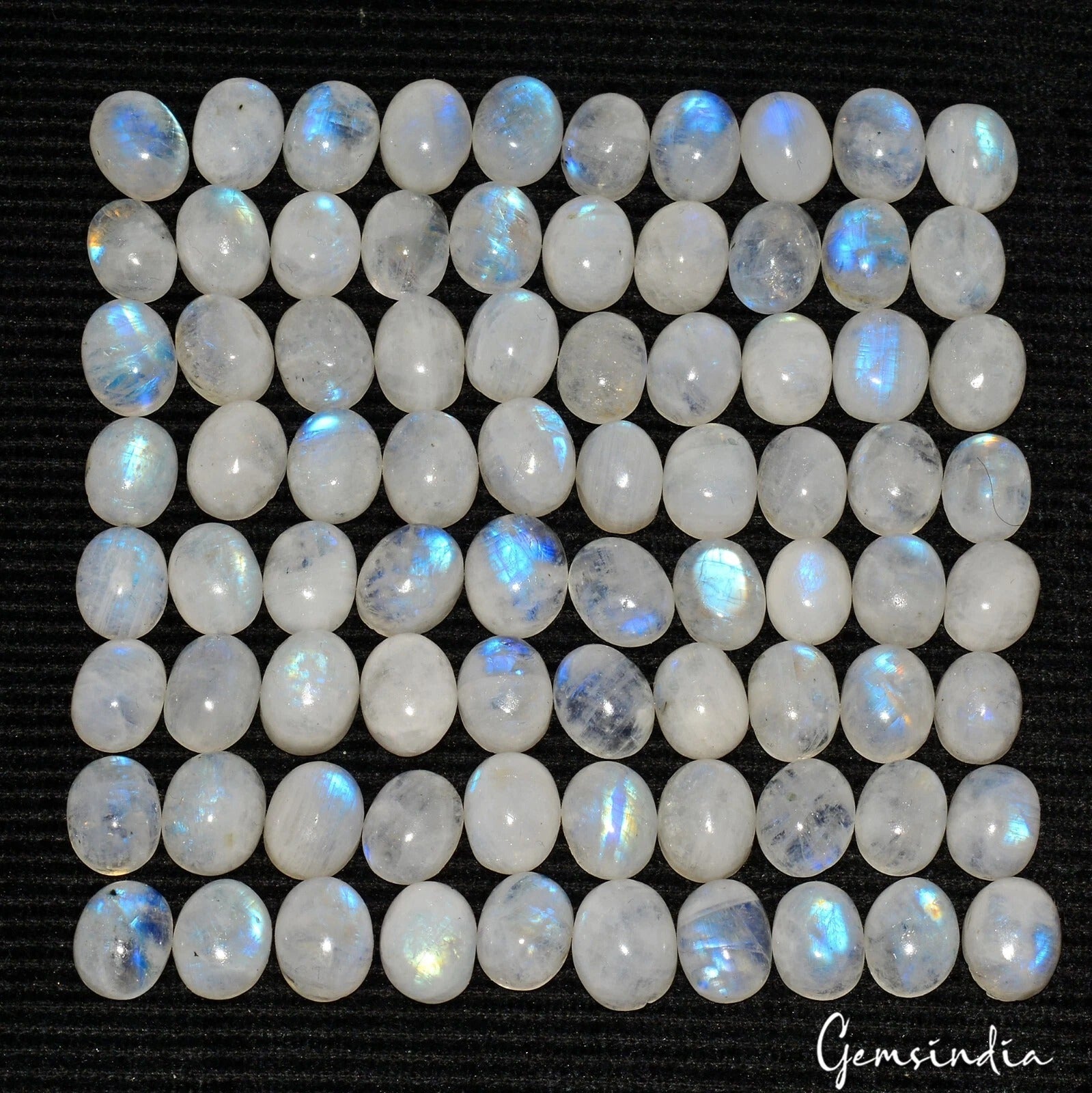 Moonstone Lot, Cabochon, Untreated, Blue — 80 Pieces, 9mm to 10mm, 240 Ct