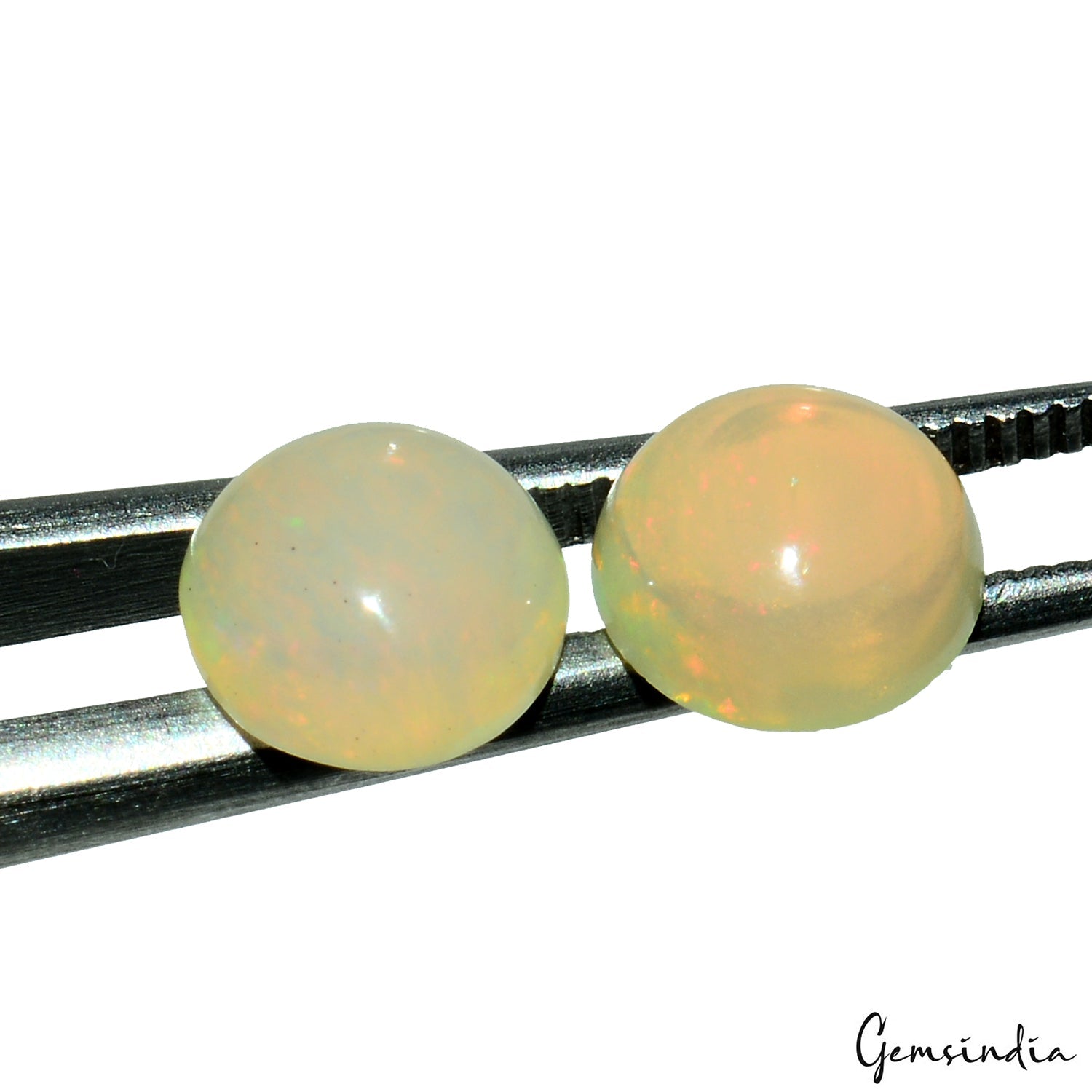 1.80 Ct 6mm Round Cab Certified Opal Pair- Lustrous Color Play, Ethiopian Gems