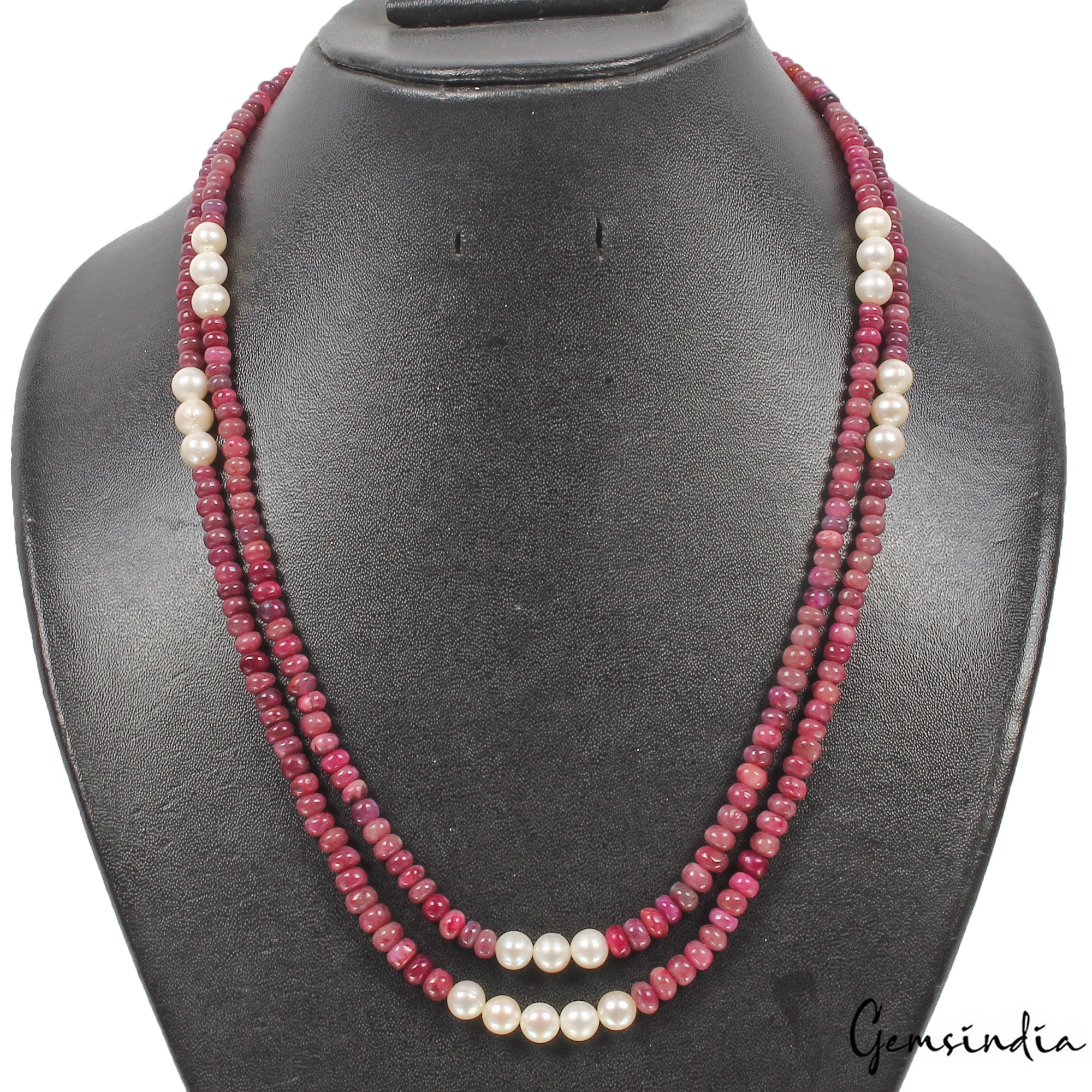 260.4 Ct Natural Red Ruby Freshwater Pearl Beaded Handmade Designer Necklace 20"