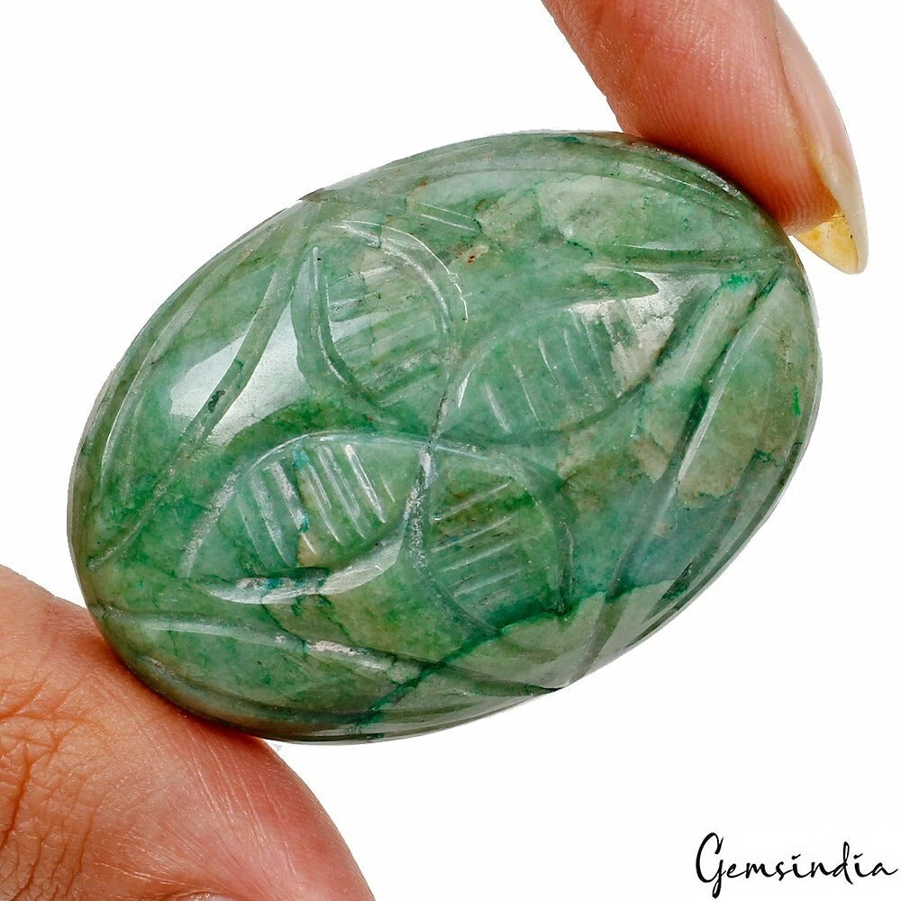 Natural Green Brazilian Emerald Oval Hand Carved Certified Loose Gems 150.00 Ct