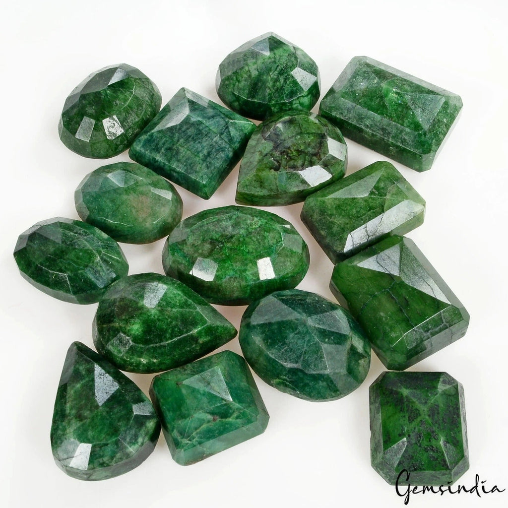 580 Cts Natural Green Emerald Mix Cut Loose Faceted 18-28mm Gemstones Lot~15 Pcs